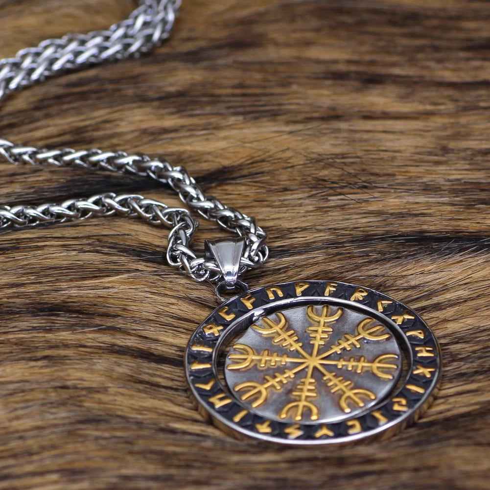 Runic Helm Vikings Helm of Awe Runic Stainless Steel Necklace - Open Gaming Store