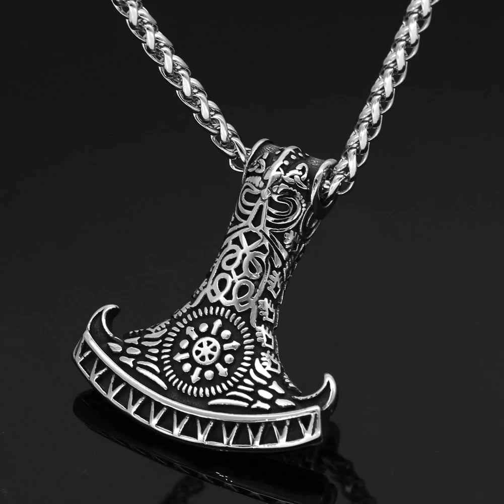 Vikings Raven in Mjolnir Stainless Steel Necklace