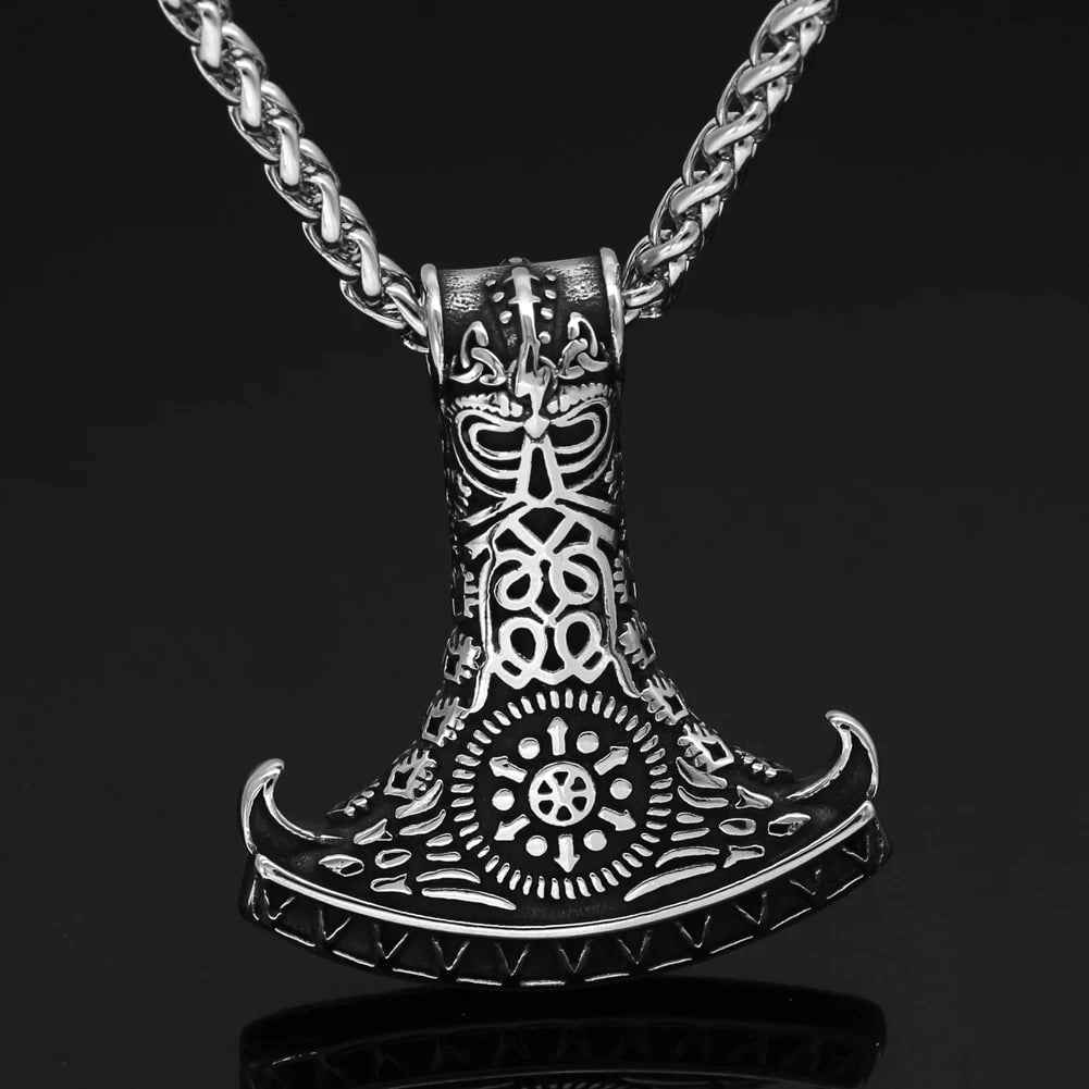 Vikings Raven in Mjolnir Stainless Steel Necklace