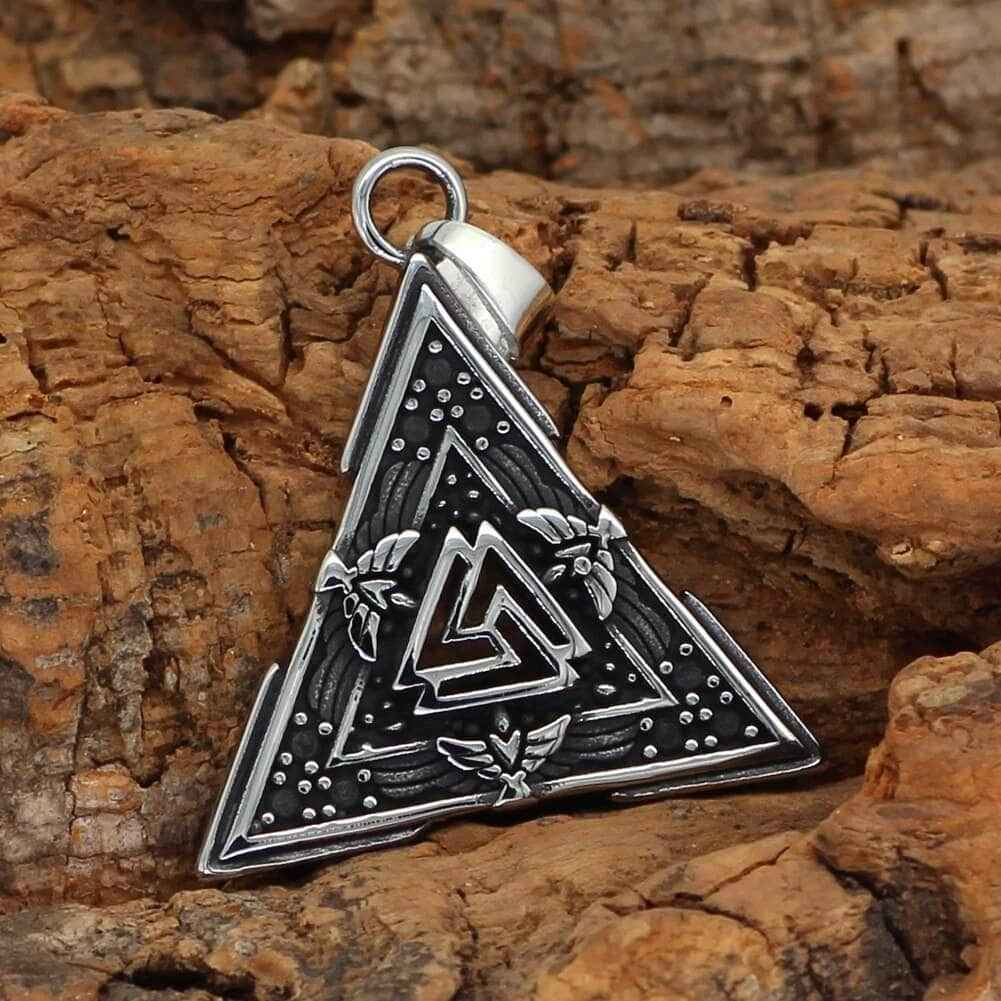 Vikings Valknut and Raven Stainless Steel Necklace