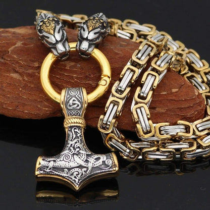 Vikings Snake Mjolnir Stainless Steel King Chain Necklace