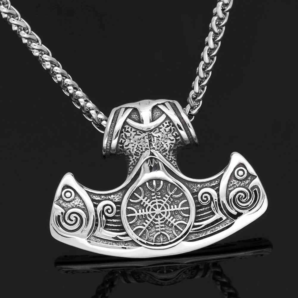 Vikings Axe and Helm of Awe Stainless Steel Necklace