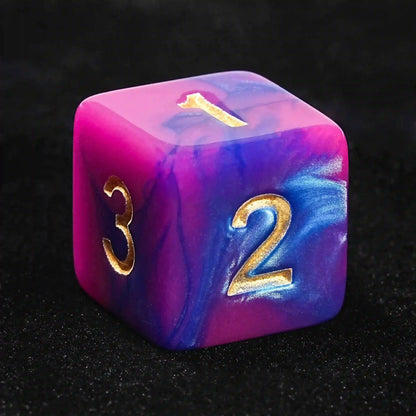 Pink and Purple Gradient Acrylic DND Dice Set + Gold number