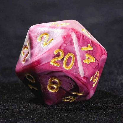 Pink Marble Acrylic DND Dice Set with Gold Numbers