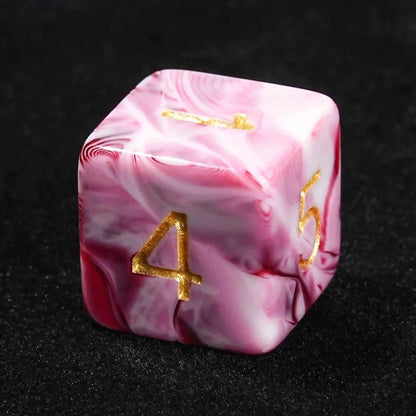 Pink Marble Acrylic DND Dice Set with Gold Numbers