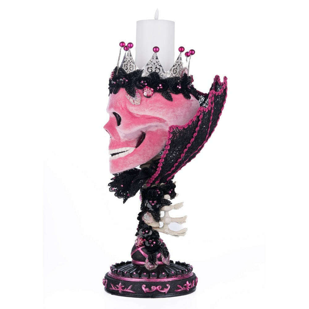 Pink Passion Skull Pillar Candle Holder | Halloween Decor | Katherine's Collection
