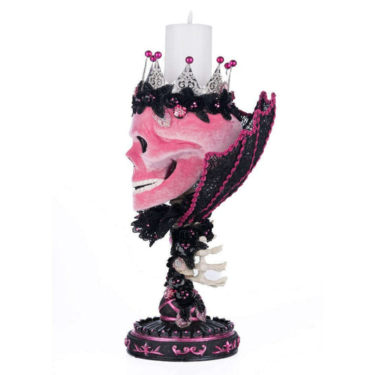 Pink Passion Skull Pillar Candle Holder | Halloween Decor | Katherine's Collection
