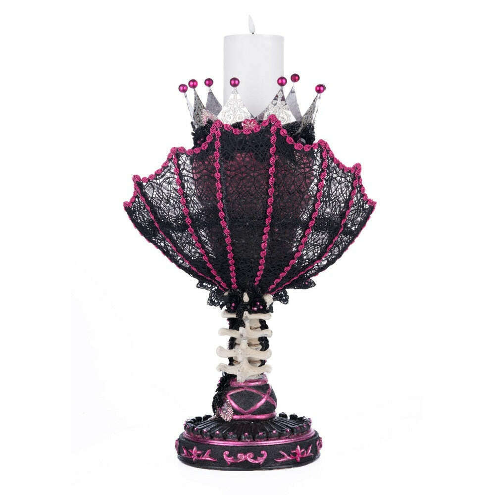 Pink Passion Skull Pillar Candle Holder | Halloween Decor | Katherine's Collection