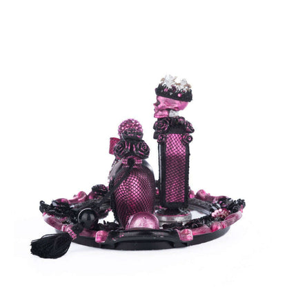 Pink Passion Vanity Tray with Bottles Set – Mirrored Resin Tray & Gothic Halloween Decor