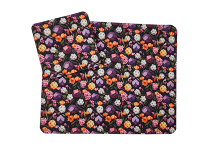 Polyhedral dice and floral desk set, mouse pad, coaster