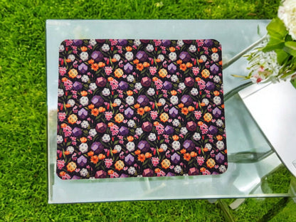 Polyhedral dice and floral desk set, mouse pad, coaster