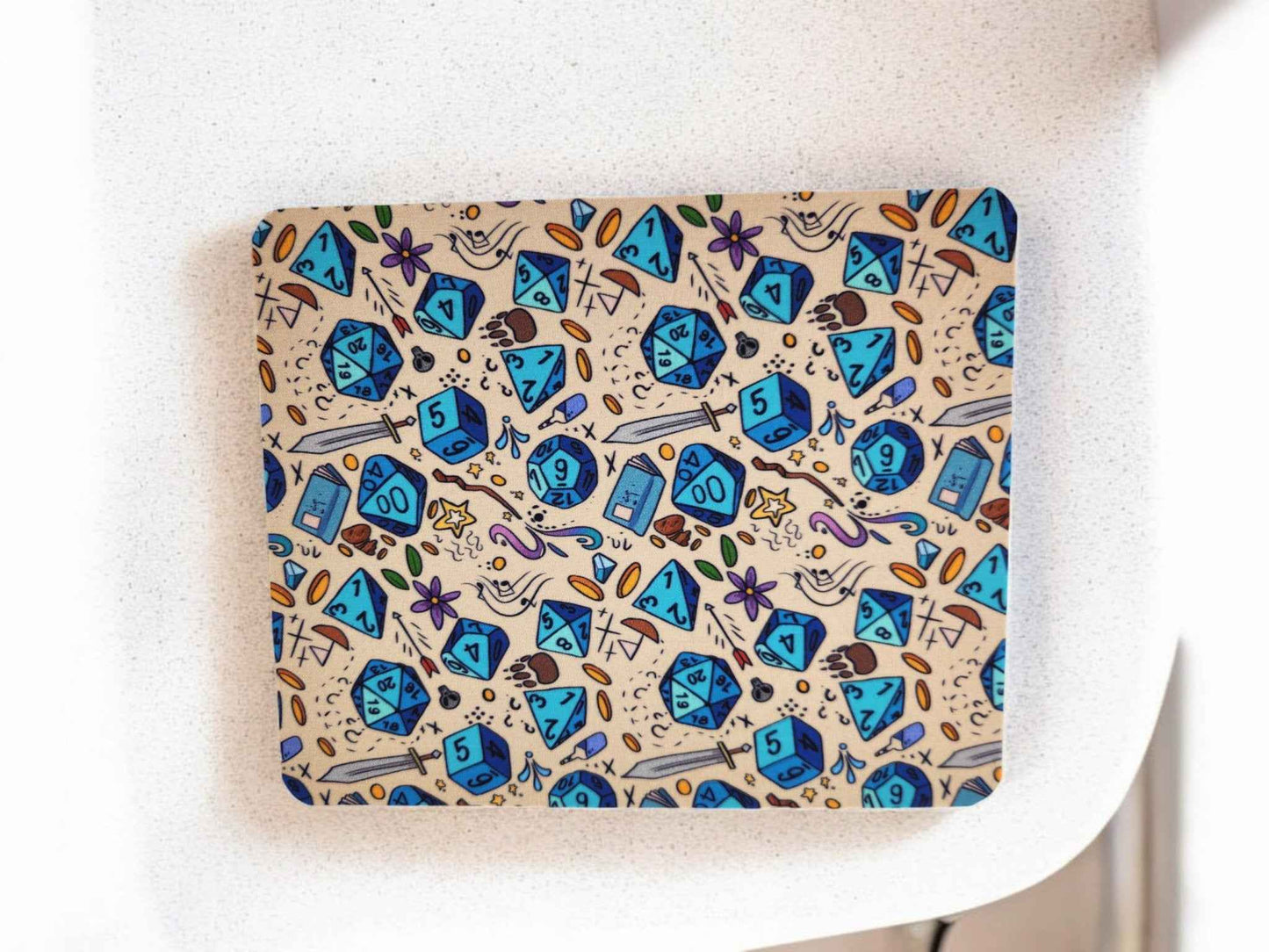 Polyhedral dice themed desk set, mouse pad, coaster