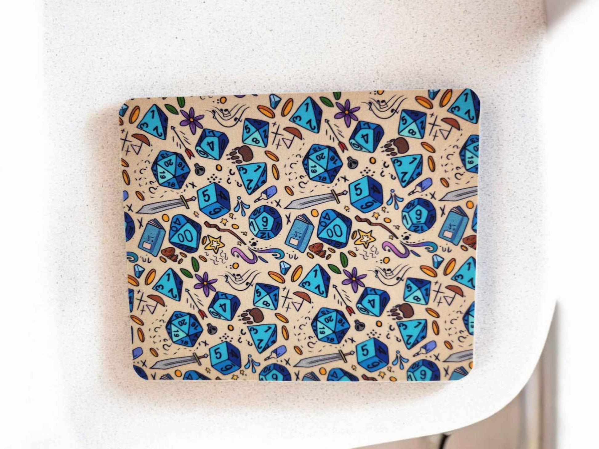 Polyhedral dice themed desk set, mouse pad, coaster