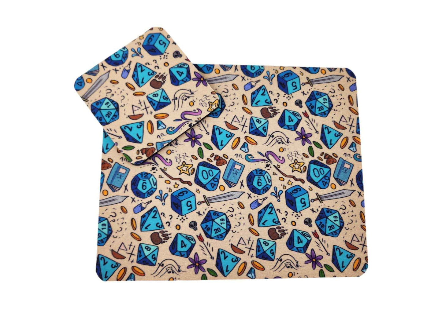 Polyhedral dice themed desk set, mouse pad, coaster