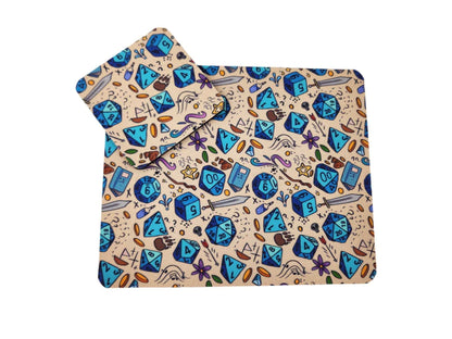 Polyhedral dice themed desk set, mouse pad, coaster