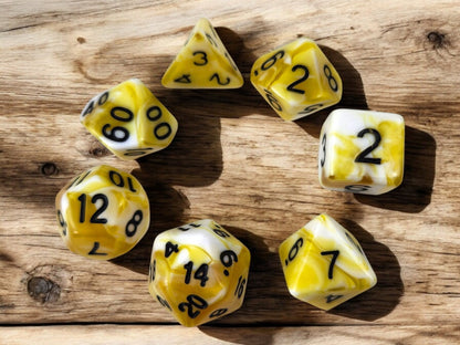 Potion of Speed Dice Jar — Yellow & White 7-Piece DND Dice Set
