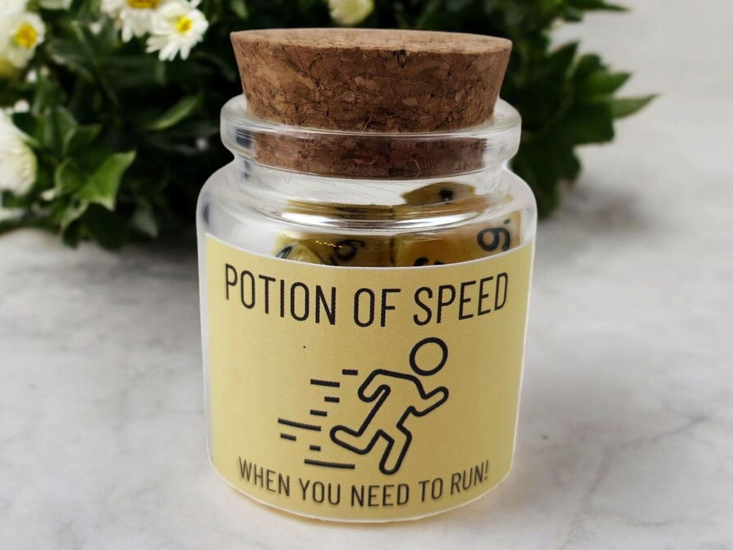Potion of Speed Dice Jar — Yellow & White 7-Piece DND Dice Set