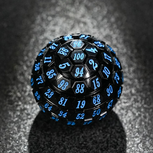 Premium Black Acrylic D100 Dice – Vibrant Blue Numbering