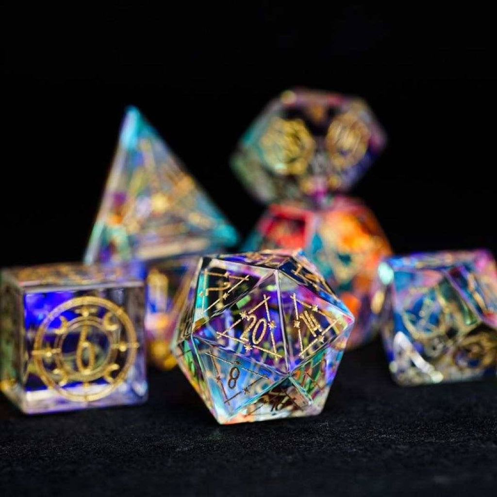Prismatic Rainbow Glass Gemstone Dice Set