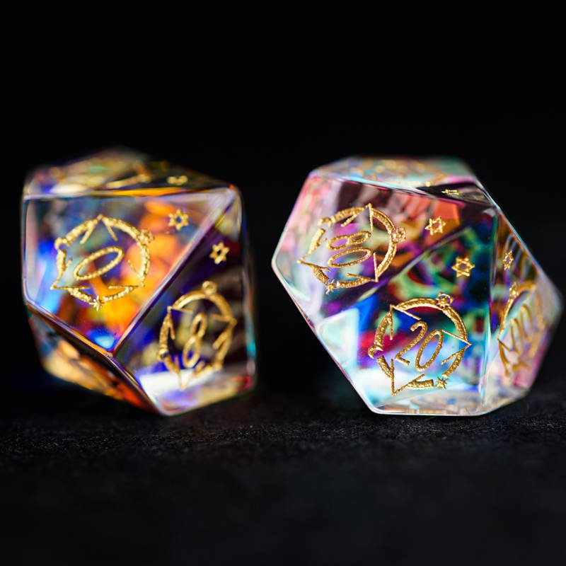 Prismatic Rainbow Glass Gemstone Dice Set