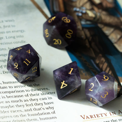 Purple Amethyst Gemstone Dice Set