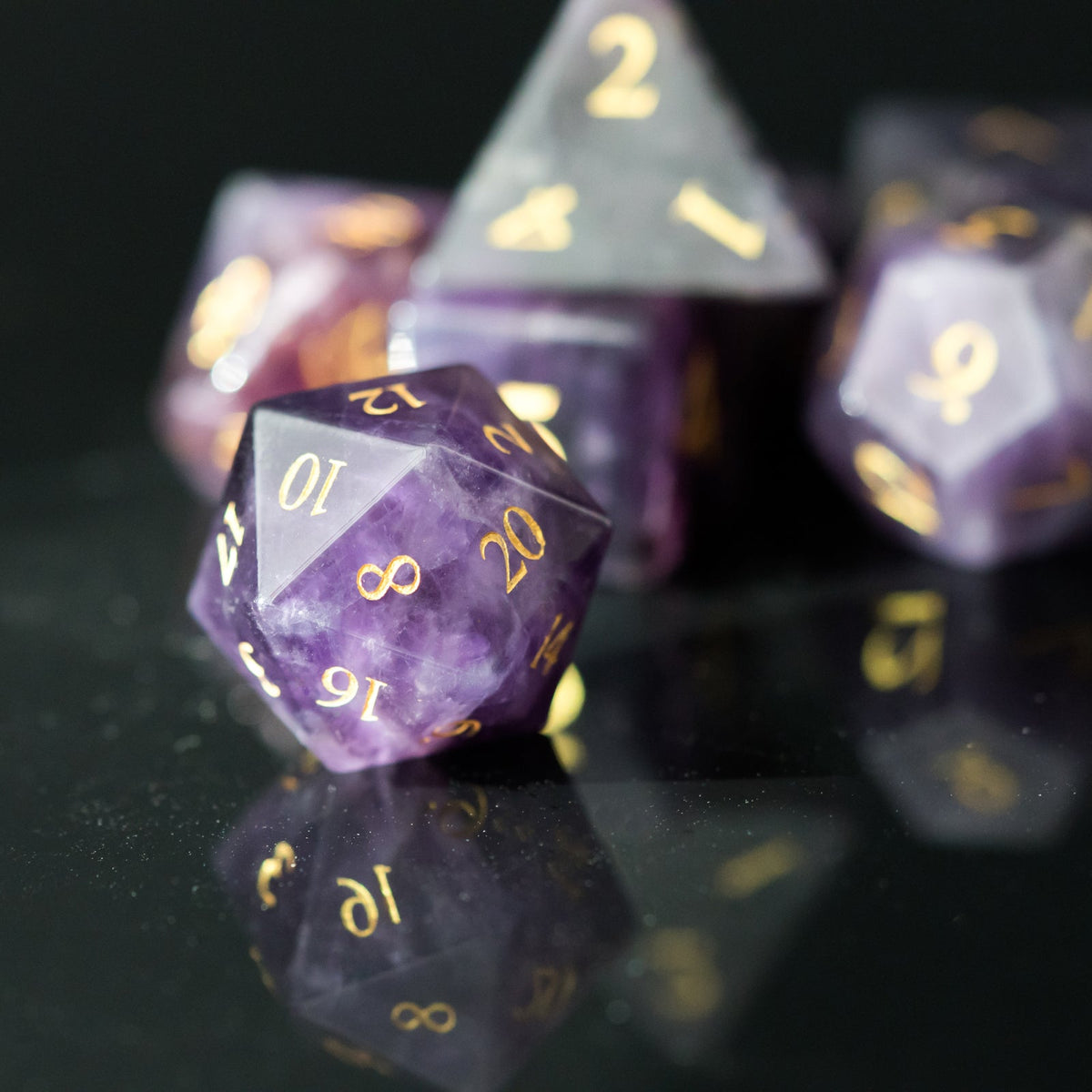 Purple Amethyst Gemstone Dice Set