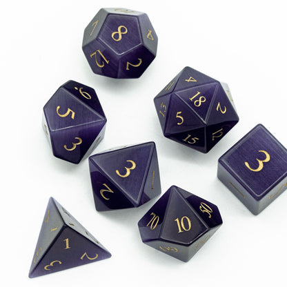 Purple Cat Eye Gemstone Dice Set