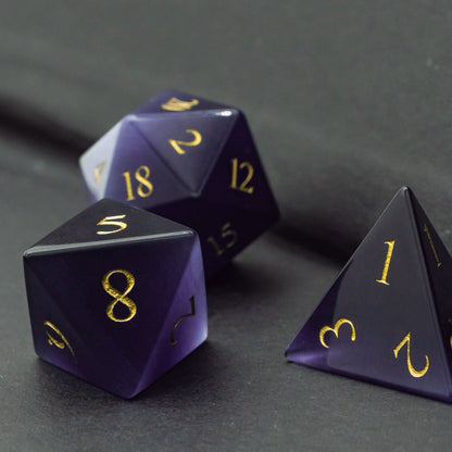Purple Cat Eye Gemstone Dice Set