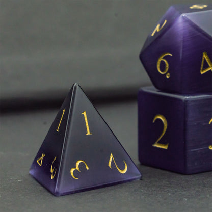 Purple Cat Eye Gemstone Dice Set