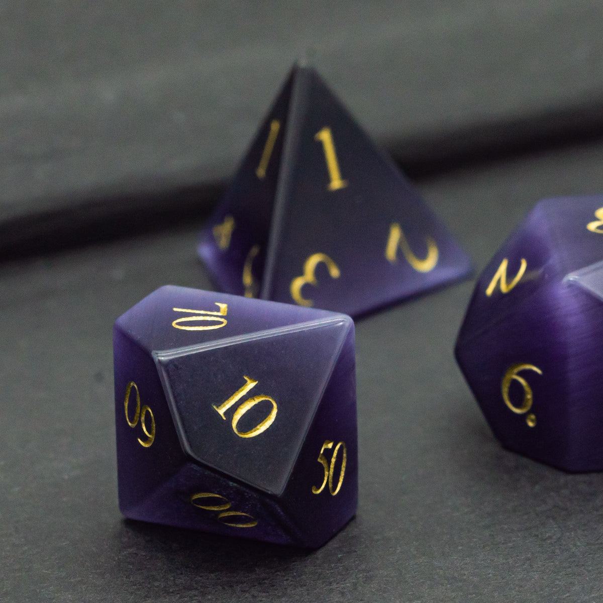 Purple Cat Eye Gemstone Dice Set