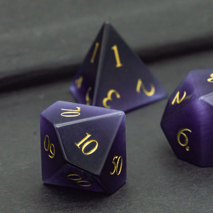Purple Cat Eye Gemstone Dice Set