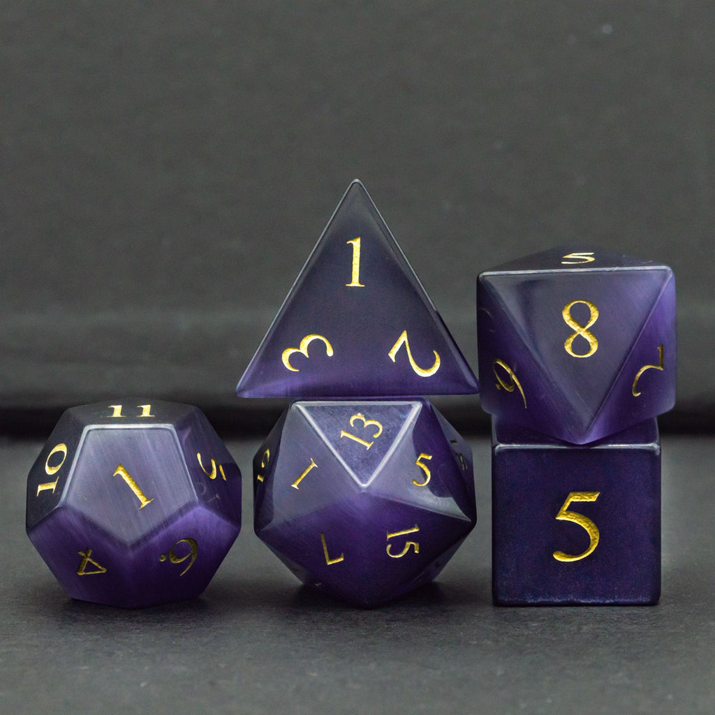 Purple Cat Eye Gemstone Dice Set