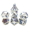 Purple Dragon and Black Warrior White Metal Solid DND Dice Set + Blue Font