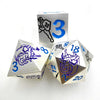 Purple Dragon and Black Warrior White Metal Solid DND Dice Set + Blue Font