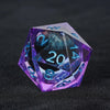 Purple transparent resin liquid core dragon eye DND dice set + Blue Font