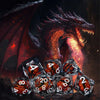Purple transparent resin liquid core dragon eye DND dice set + Blue Font