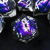 Purple transparent resin liquid core dragon eye DND dice set + Blue Font