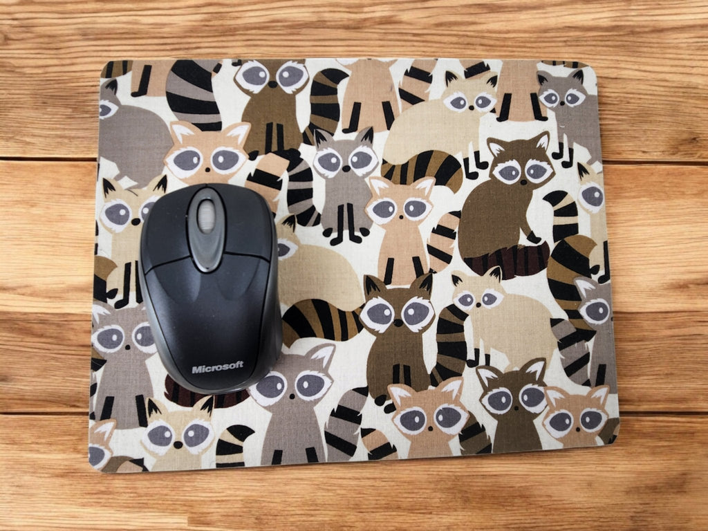 Raccoon desk set, mouse pad, coaster