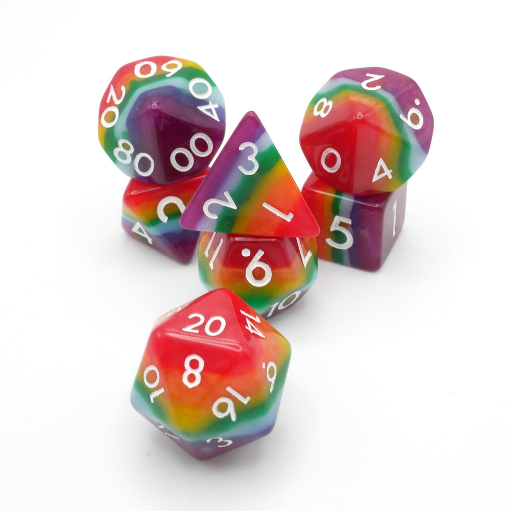 Rainbow Redux - 7 Piece DnD Dice Set | Acrylic RPG Gaming Dice