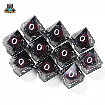 Red Eye Spirit Liquid Lock Black Crystal D10 Dice-Resin 10 Siede Dice