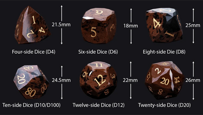 Reddish-brown Natural Gemstone DND Dice Set | Diamond Cut Gold Font RPG Dice