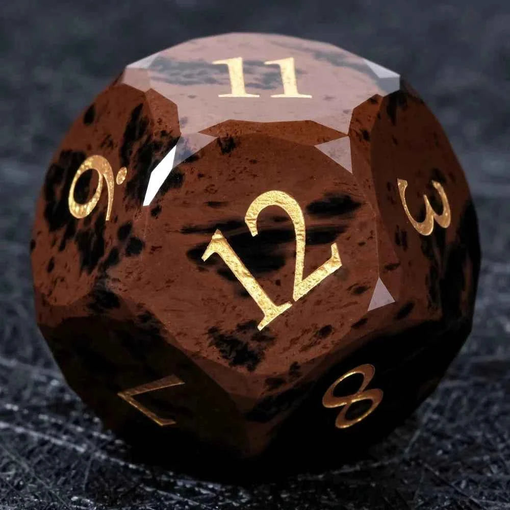 Reddish-brown Natural Gemstone DND Dice Set | Diamond Cut Gold Font RPG Dice