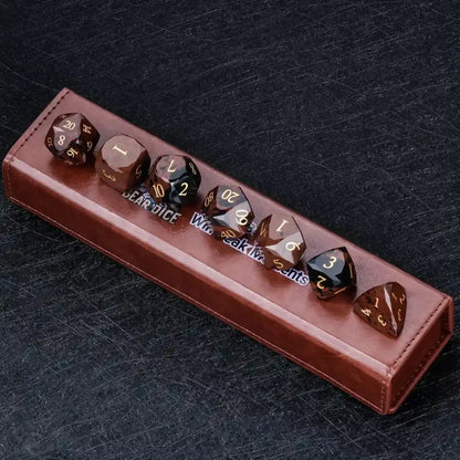 Reddish-brown Natural Gemstone DND Dice Set | Diamond Cut Gold Font RPG Dice