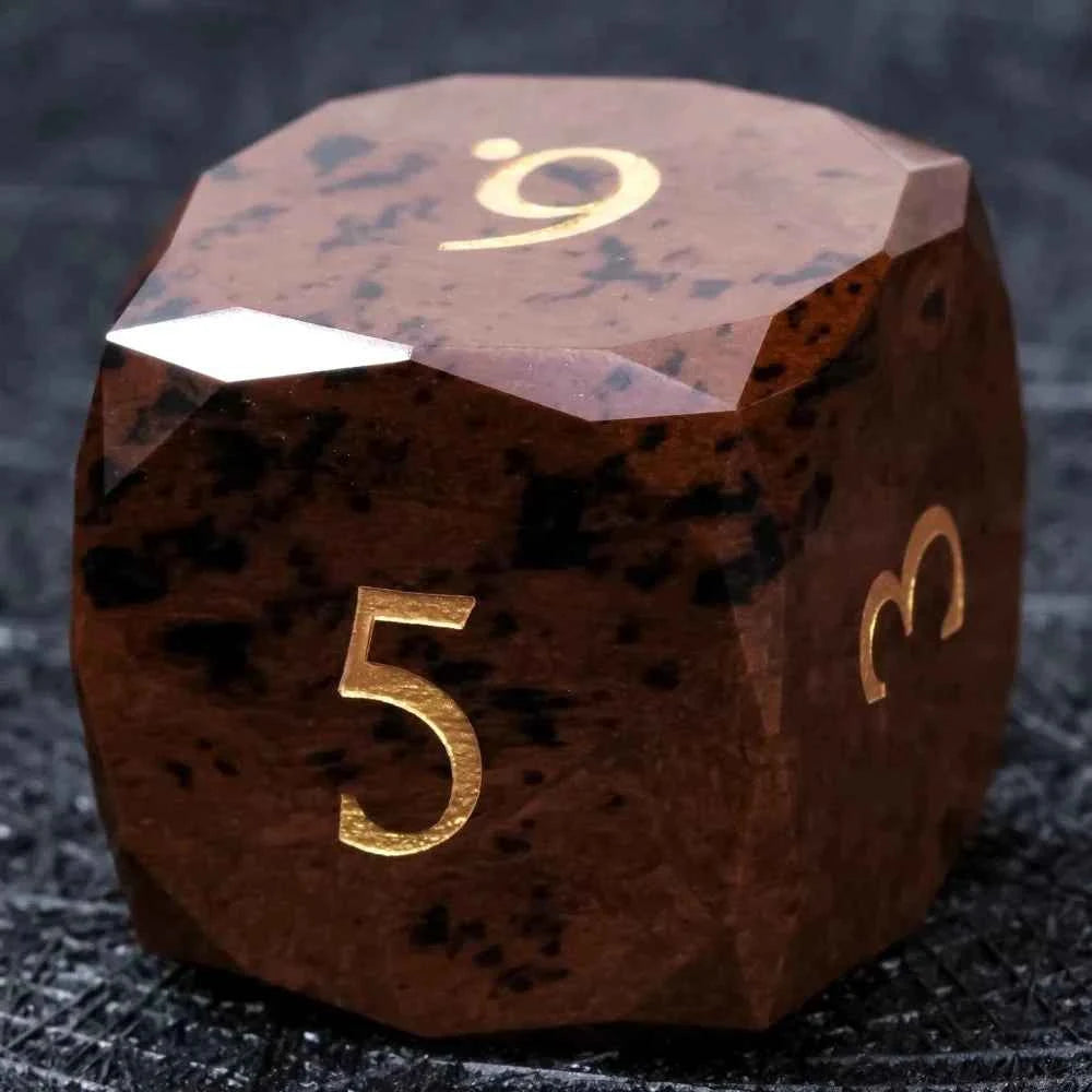 Reddish-brown Natural Gemstone DND Dice Set | Diamond Cut Gold Font RPG Dice