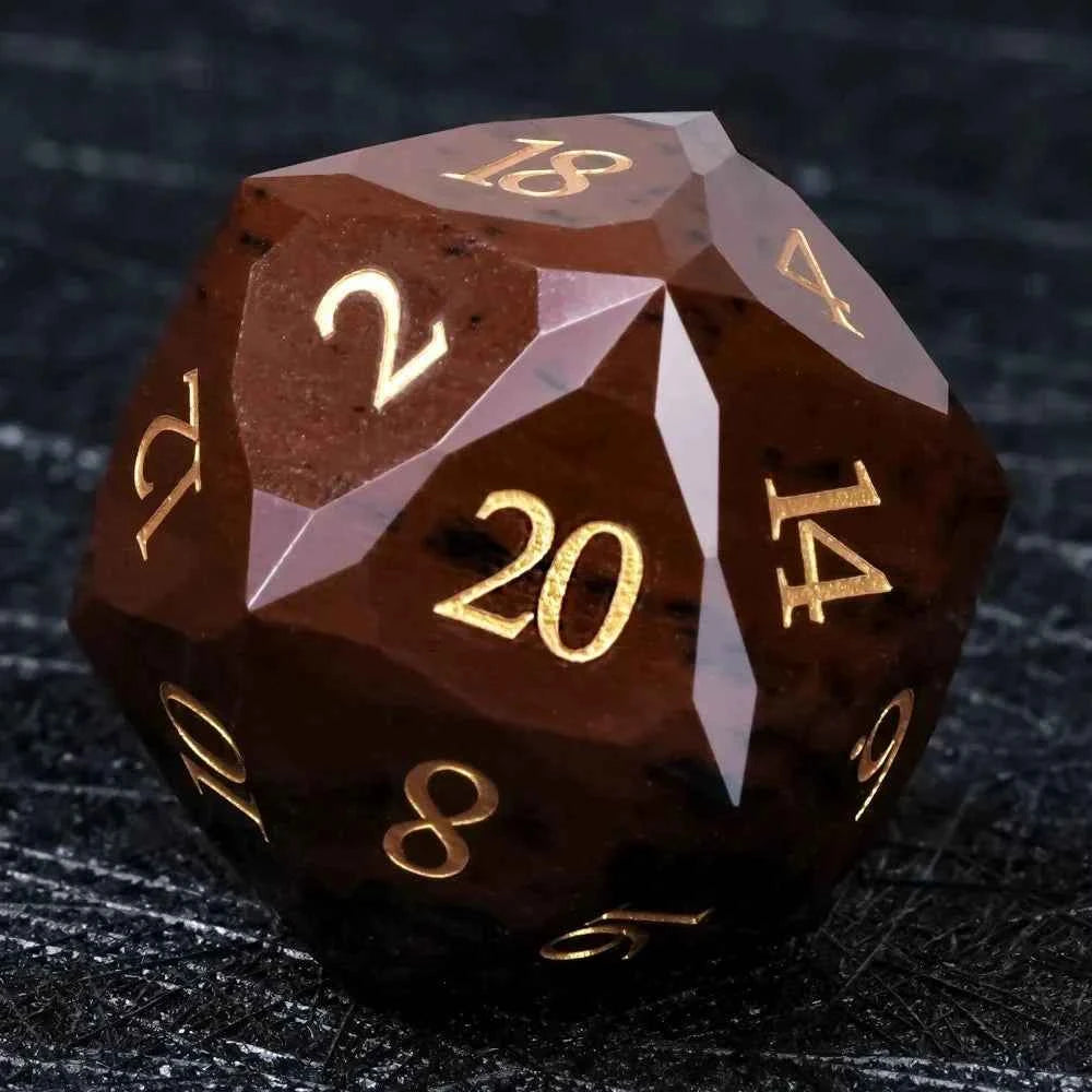 Reddish-brown Natural Gemstone DND Dice Set | Diamond Cut Gold Font RPG Dice