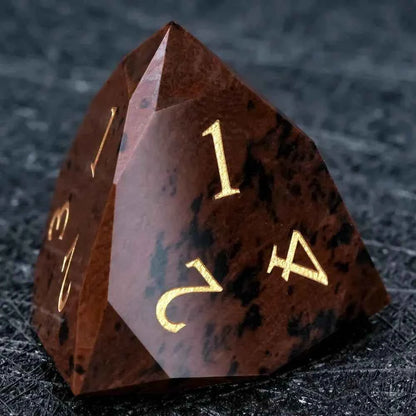 Reddish-brown Natural Gemstone DND Dice Set | Diamond Cut Gold Font RPG Dice