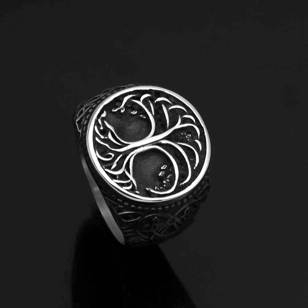 Vikings Yggdrasil and Wolf Paw Stainless Steel Ring