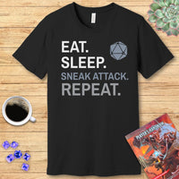Rogue T-Shirt – 'Eat, Sleep, Sneak Attack, Repeat'