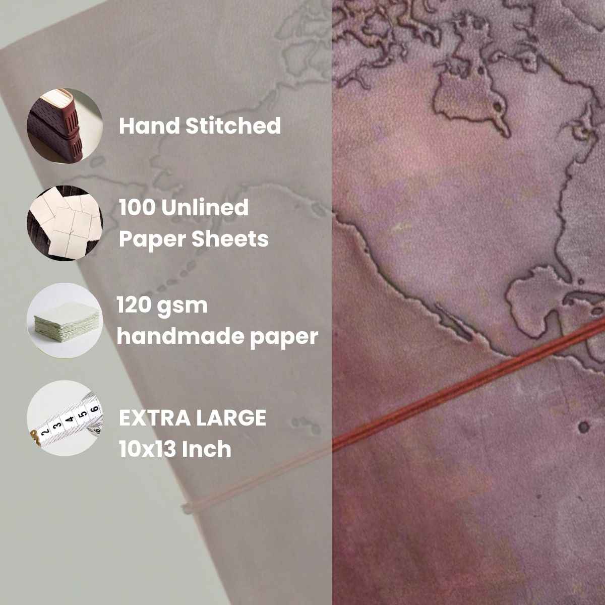 Extra Large World Map 14x11 Handmade Leather Journal