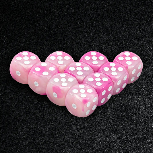 Rounded corner two-color rose red and white dots 10xD6 dice set